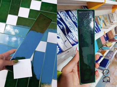 کاشی مترویی سبز زمردی برای بین کابینتی