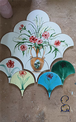 کاشی نقاشی گل روی کاشی