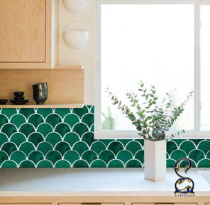 کاشی پولک ماهی سبز برشی برای بین کابینتی