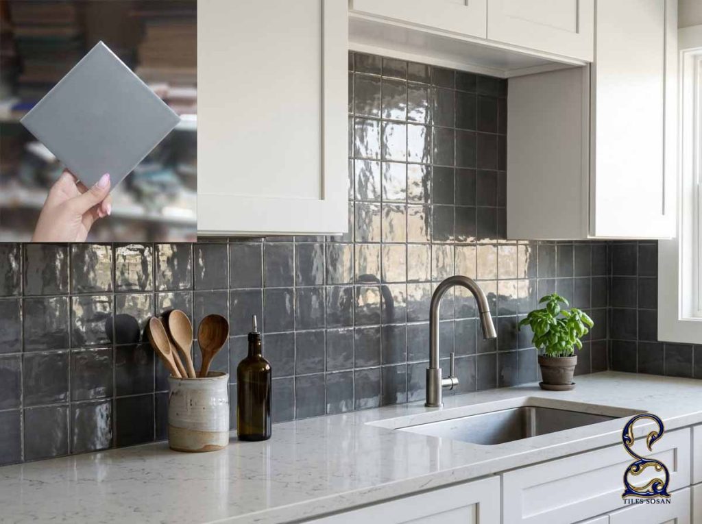 کاشی بین کابینتی طوسی برای کابینت سفید