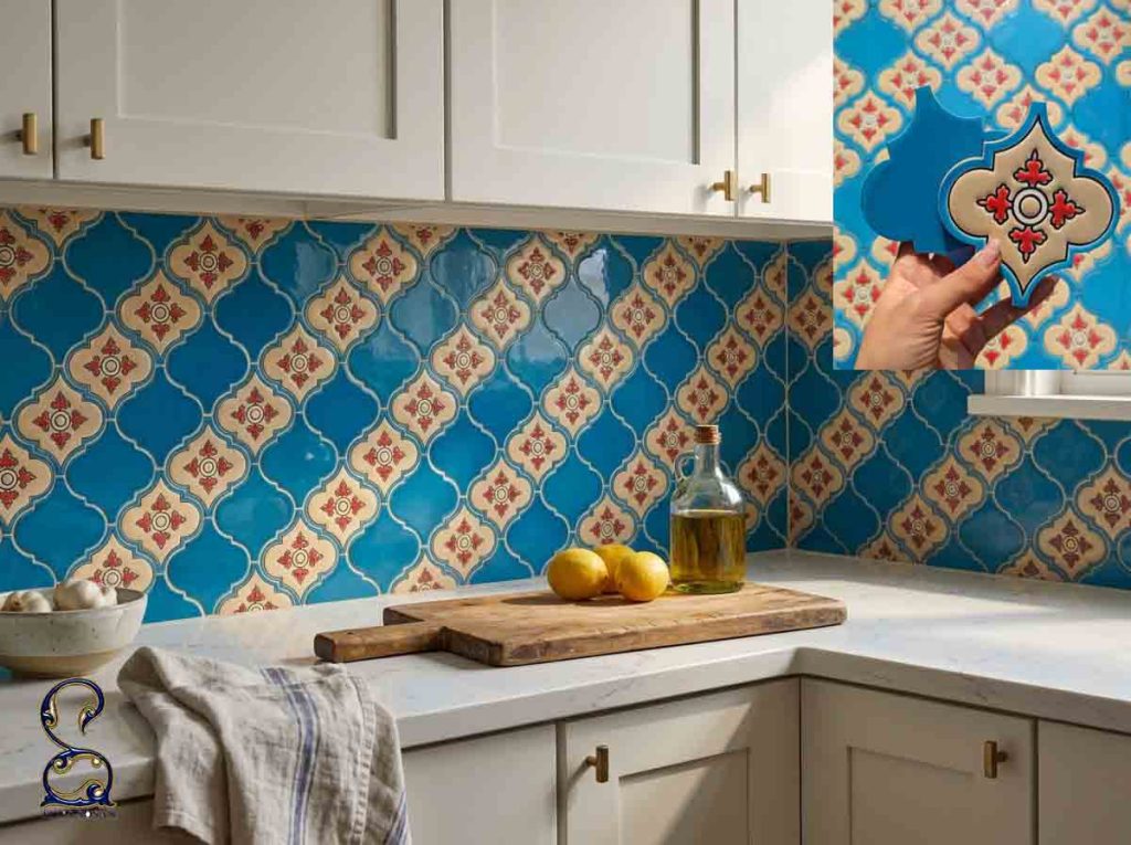 کاشی بین کابینتی فیروزه ای برای کابینت سفید